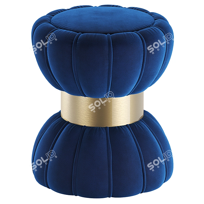 Navy Velvet Ottoman Stool 3D model image 7