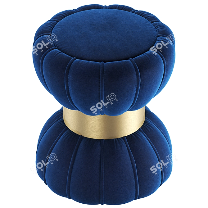 Navy Velvet Ottoman Stool 3D model image 8