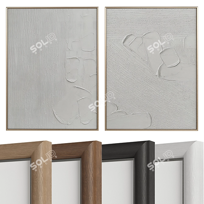 Modern Abstract Artwork Set with Various Frame Materials 3D model image 1