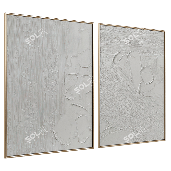 Modern Abstract Artwork Set with Various Frame Materials 3D model image 2