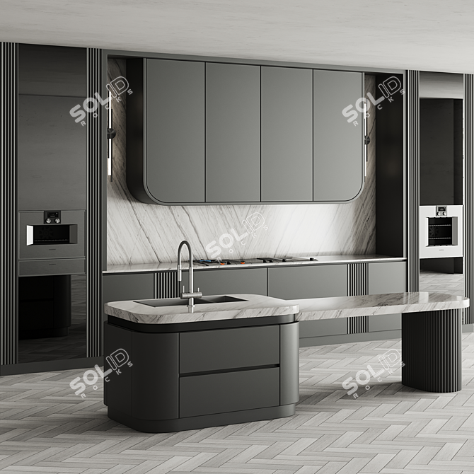 Sleek Island Kitchen Set 3D model image 1