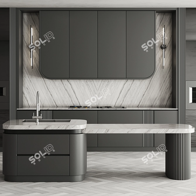 Sleek Island Kitchen Set 3D model image 2