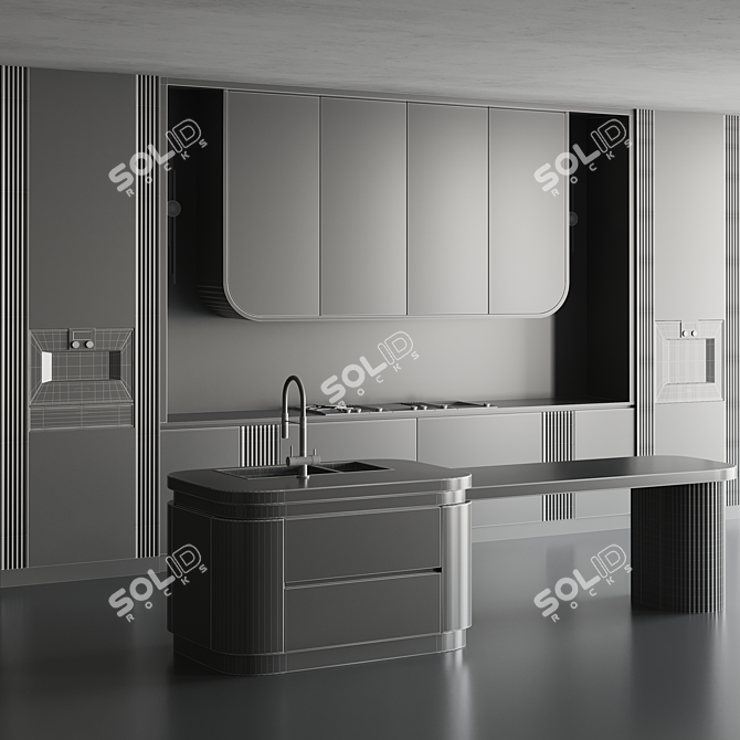 Sleek Island Kitchen Set 3D model image 3