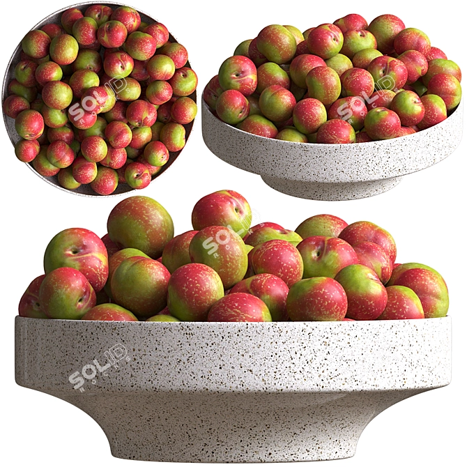 Red Plum in Elegant Bowl 3D model image 1