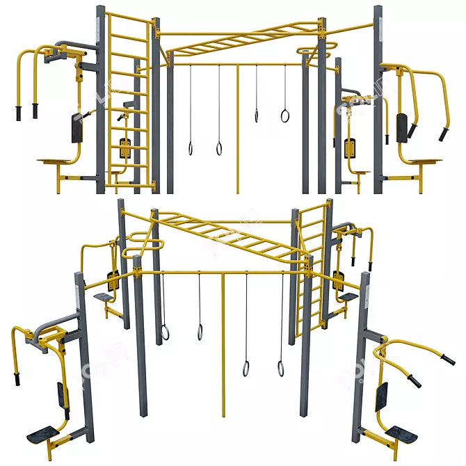 Outdoor Fitness Station Set 3D model image 1