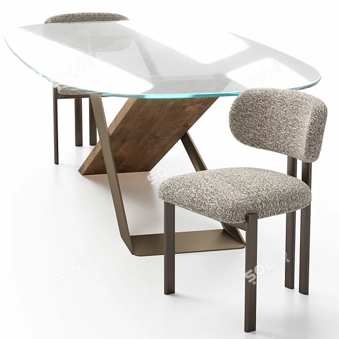 Customizable Bay Metal Chair & Naturedesign X Table 3D model image 2