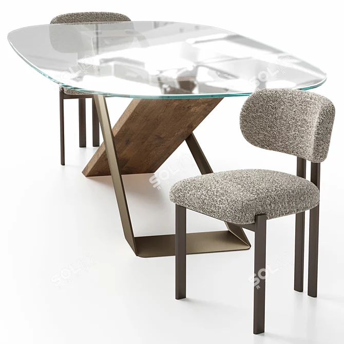 Customizable Bay Metal Chair & Naturedesign X Table 3D model image 8