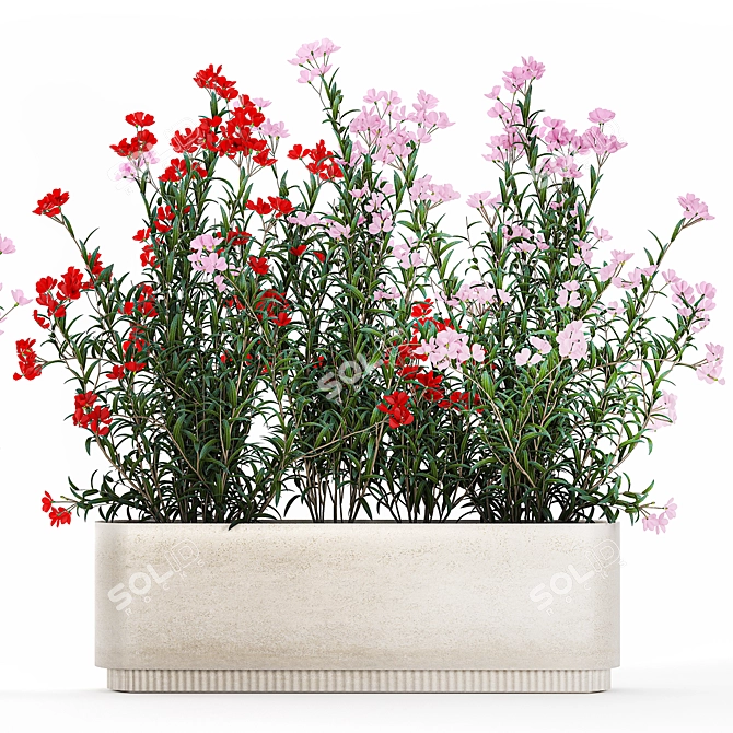 Modern White Planter Rose & Red Oleander Set 3D model image 4