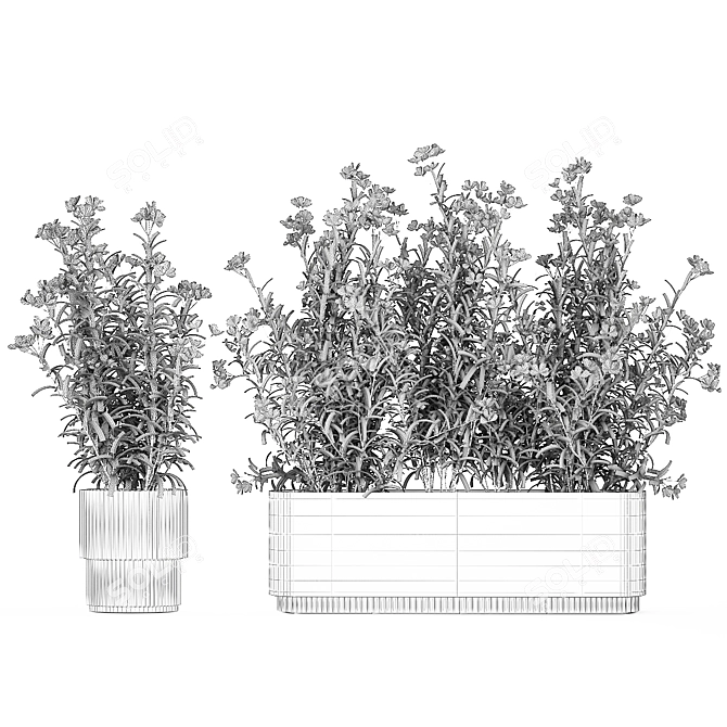 Modern White Planter Rose & Red Oleander Set 3D model image 7