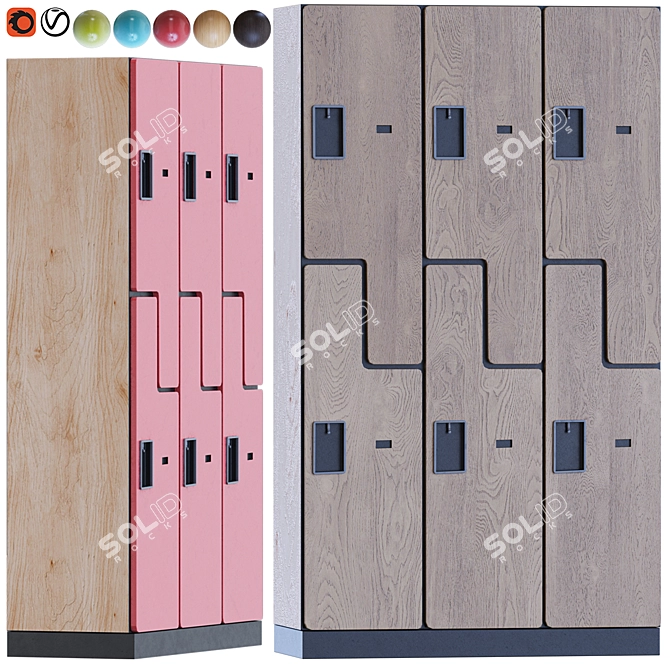 Two-Tier 3-Wide Gym Locker 3D model image 1