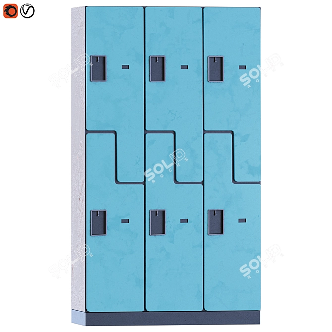 Two-Tier 3-Wide Gym Locker 3D model image 6