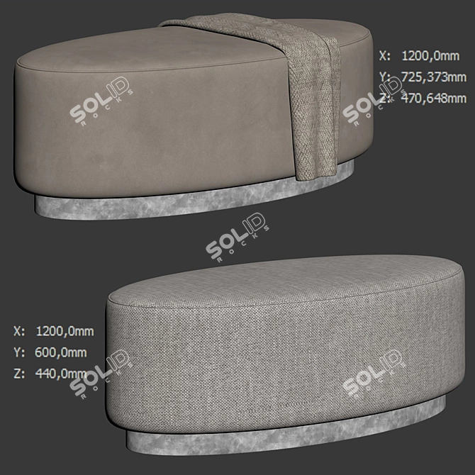 Modern Dove Grey Footstool 3D model image 6