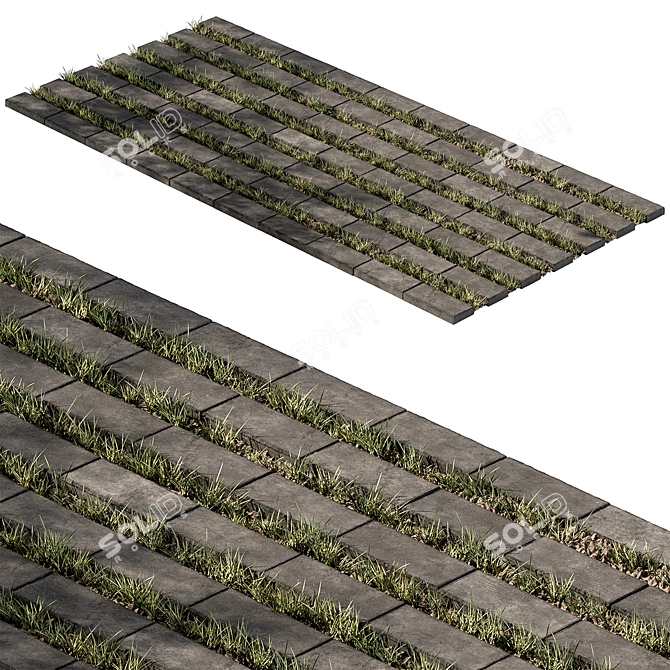 Grass-Embedded Concrete Paver Slab 3D model image 3