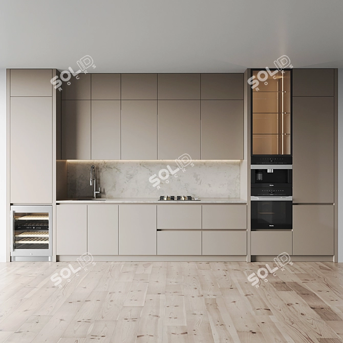 Modern Kitchen Set with Appliances 3D model image 1