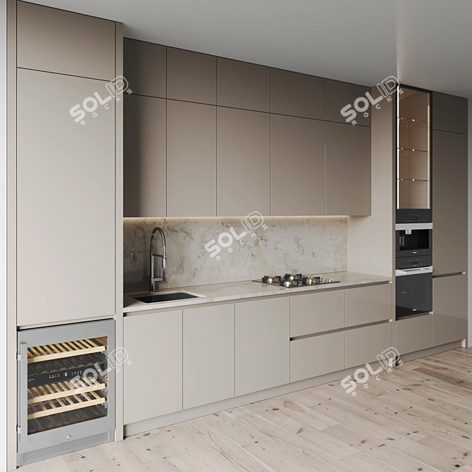 Modern Kitchen Set with Appliances 3D model image 2