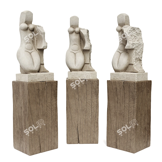 Cubist Woman Metal Sculpture Display 3D model image 4