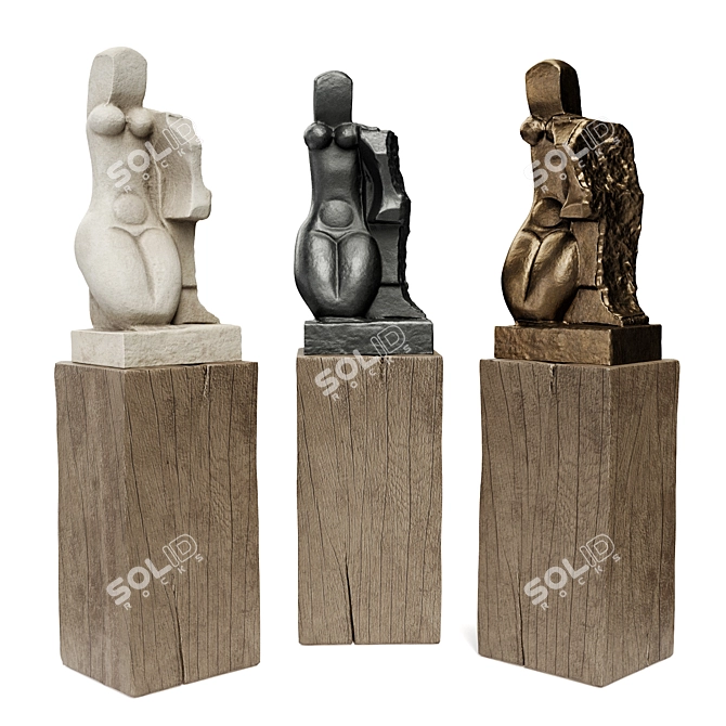 Cubist Woman Metal Sculpture Display 3D model image 5