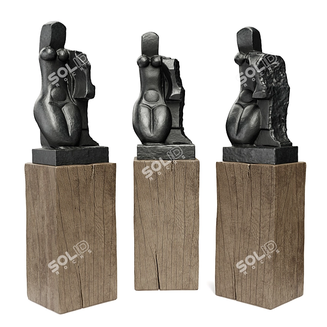 Cubist Woman Metal Sculpture Display 3D model image 6