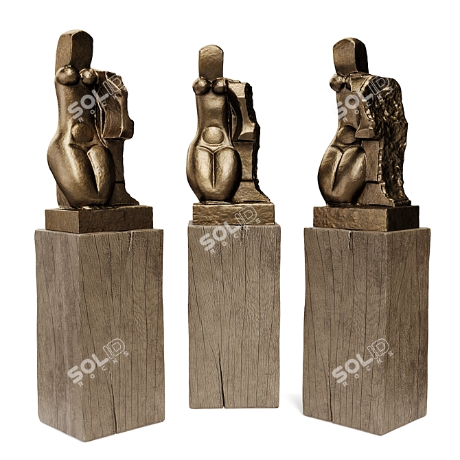 Cubist Woman Metal Sculpture Display 3D model image 7