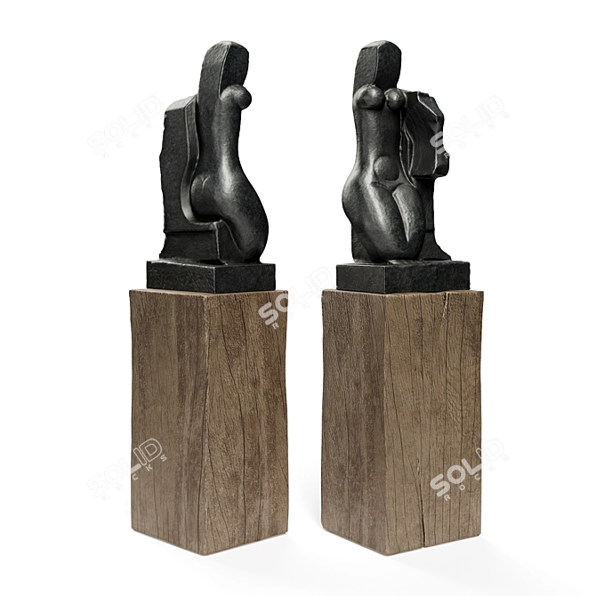 Cubist Woman Metal Sculpture Display 3D model image 2