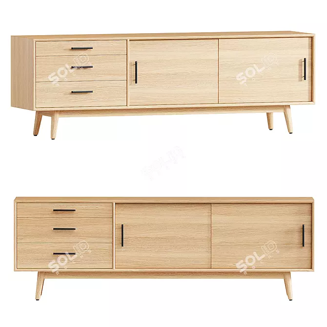 Retro-Inspired Media Console with Acorn Finish 3D model image 1