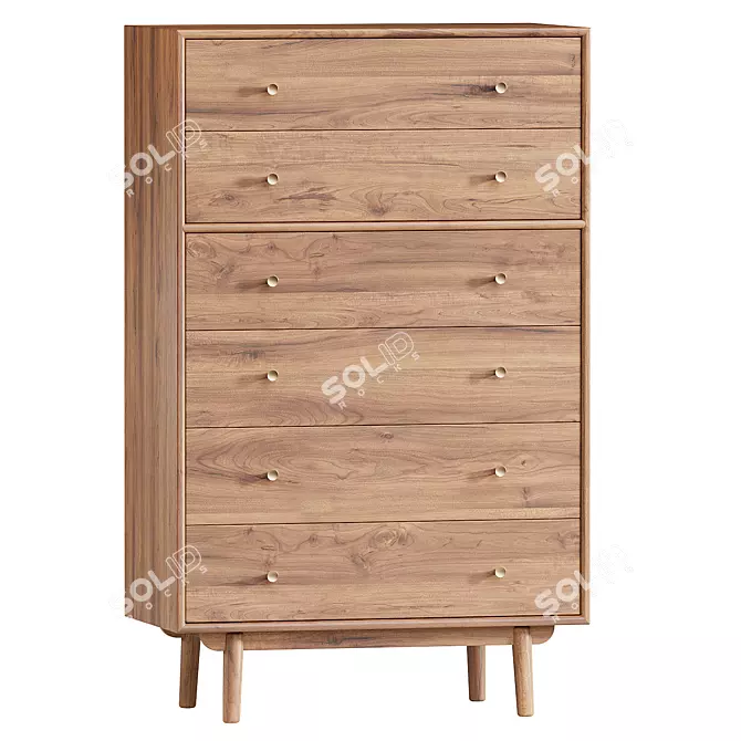 Modern 6-Drawer Wood Dresser 3D model image 1