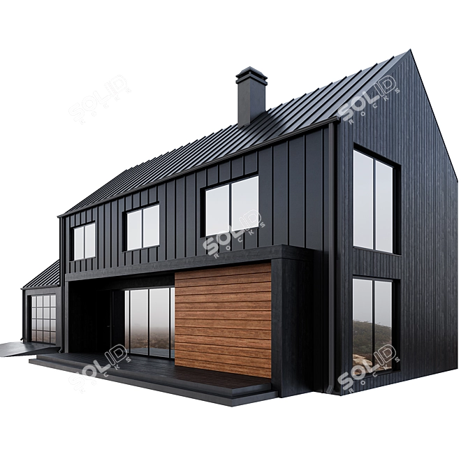 Modern Black Barnhouse with Garage 3D model image 2