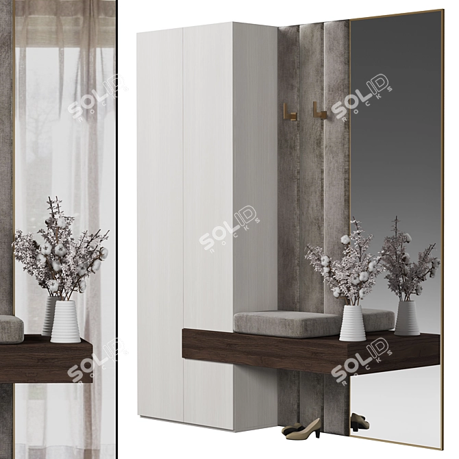 Modern Wood Hallway Furniture Set 3D model image 6