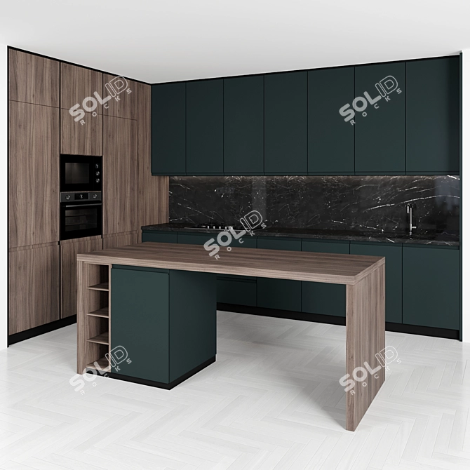 Sleek Modern Island Kitchen 3D model image 2