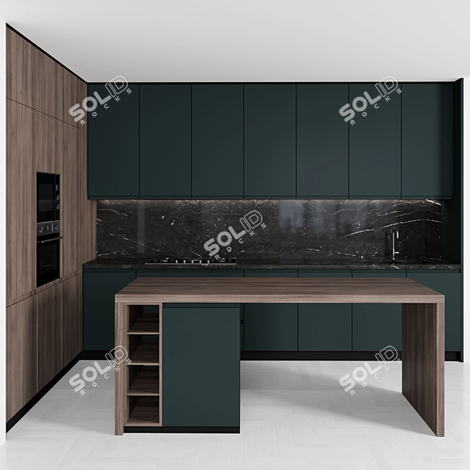 Sleek Modern Island Kitchen 3D model image 3