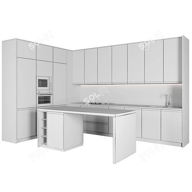 Sleek Modern Island Kitchen 3D model image 5