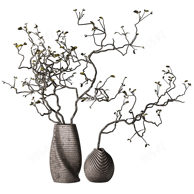 Decorative Vase with Dried Branches 3D model image 1