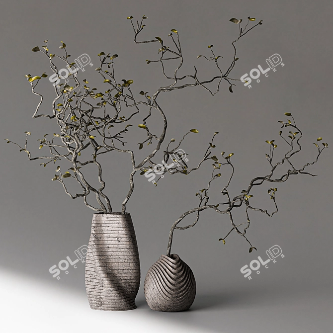 Decorative Vase with Dried Branches 3D model image 2