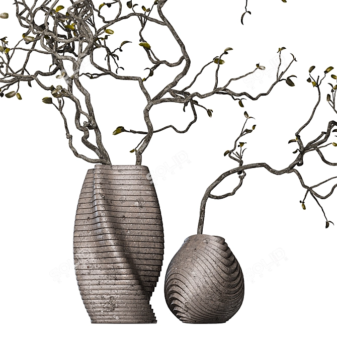 Decorative Vase with Dried Branches 3D model image 3