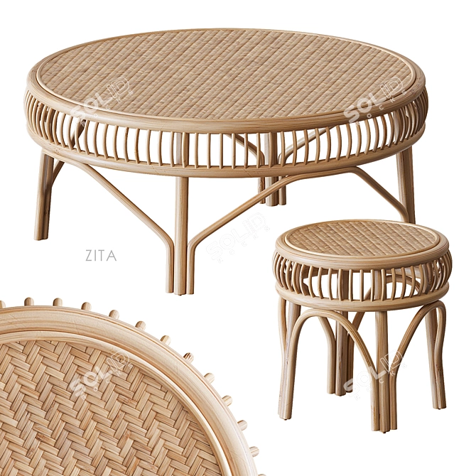 Rattan Coffee Table Set 3D model image 1
