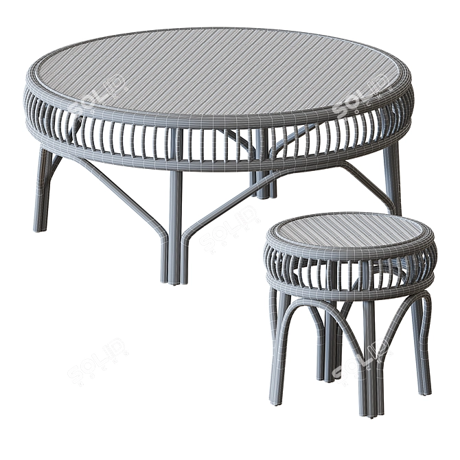 Rattan Coffee Table Set 3D model image 3