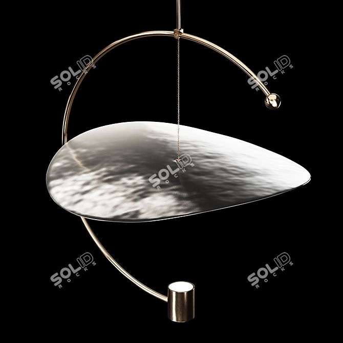 Golden Round Pendant Light Sculpture 3D model image 2