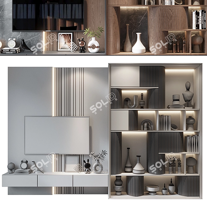 Modern TV Shelf Wall Decor 3D model image 2