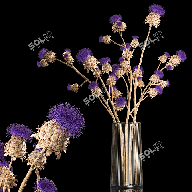 Modern Thistle Bouquet in Glass Vase 3D model image 1