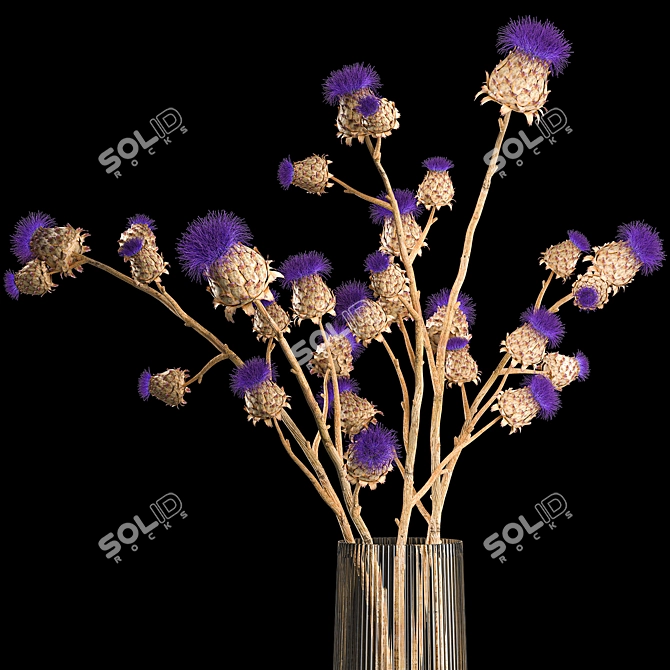 Modern Thistle Bouquet in Glass Vase 3D model image 2