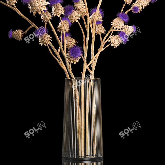 Modern Thistle Bouquet in Glass Vase 3D model image 4