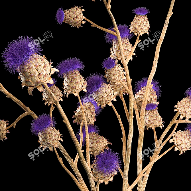 Modern Thistle Bouquet in Glass Vase 3D model image 5