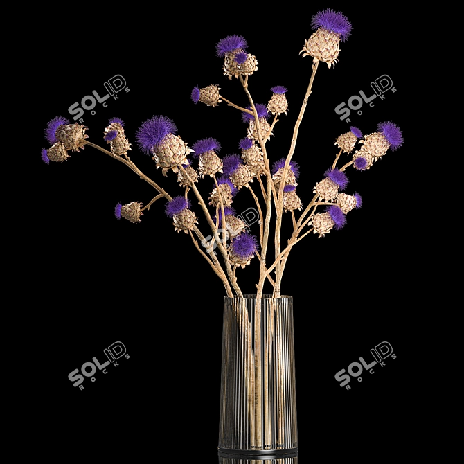 Modern Thistle Bouquet in Glass Vase 3D model image 6