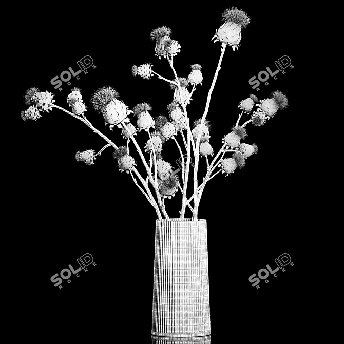 Modern Thistle Bouquet in Glass Vase 3D model image 7