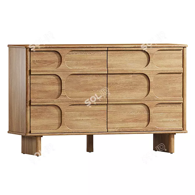 Vintage 6-Drawer Wooden Chest 3D model image 1