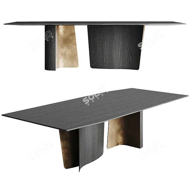 Elegant Leaf Wood Marble Table 3D model image 10