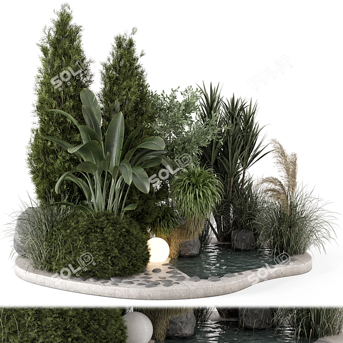  Outdoor Garden Set Bush_Tree 3D model image 1