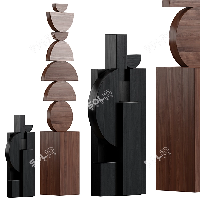 Handcrafted Wood Floor Sculpture 3D model image 1