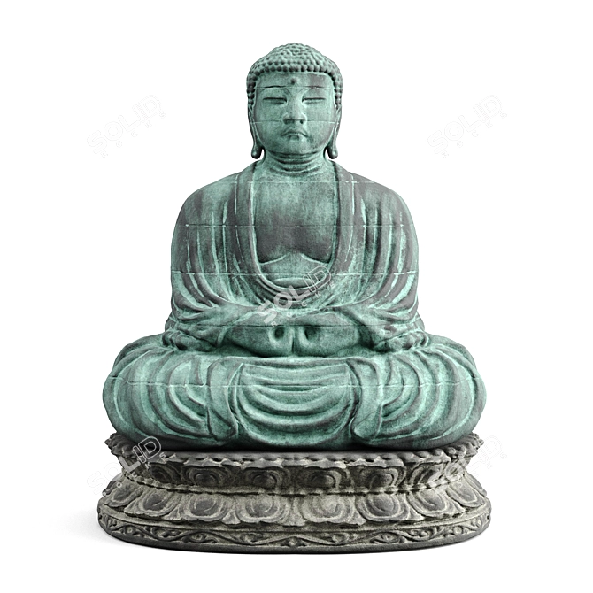 Japanese Buddha Statue, Metal and Stone 3D model image 1