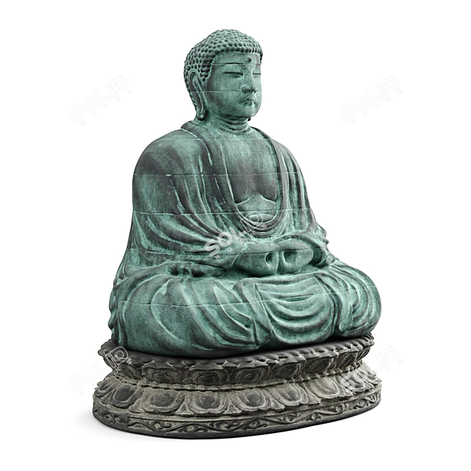 Japanese Buddha Statue, Metal and Stone 3D model image 3